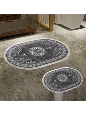 Alanur Home Alanur Trend Kaymaz Taban Oval Saçaklı Dijital Banyo Takımı Gri
