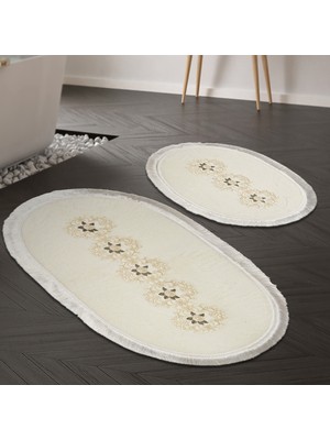 Alanur Home Eyfel Saçaklı Banyo Takımı 2 Pcs Krem