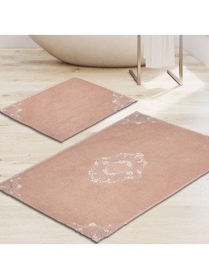 Alanur Home Mary Taç Pamuklu Aplikli  Klozet Takımı  Pudra  2 Parça
