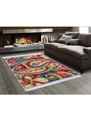 Dekoreko Inci Dijital Saçaklı Yıkanabilir Kaymaz Taban Halı 1919 Desen 1