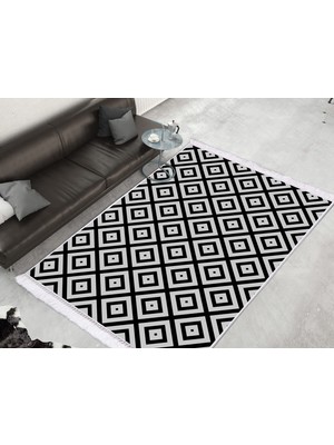 Dekoreko Inci Dijital Saçaklı Yıkanabilir Kaymaz Taban Halı 1881 Desen 2