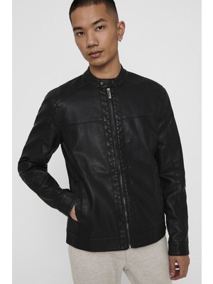 Only & Sons 22012339 Only & Sons Onsmıke Pu Racer Jacket Otw Erkek  Deri Mont