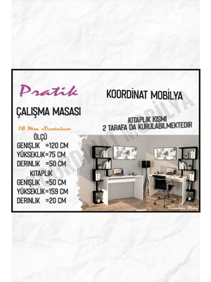 Moonlife Koordinat Pratik Kitaplıklı Çalışma Masası Beyaz Siyah 120X50