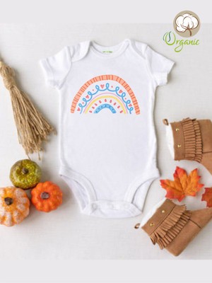 Limon  Boho Gökkuşağı Desenli Kısa Kol Çıtçıtlı Bebek Body