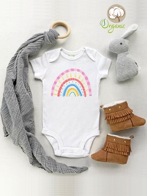 Limon  Baby Gökkuşağı Güneş Desenli Organik Kısa Kol Çıtçıtlı Bebek Body