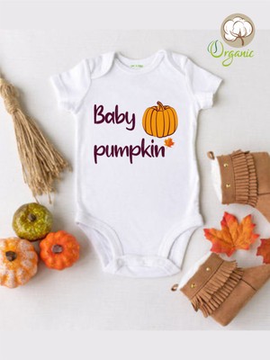 Limon Baby Pumpkin Kabak Desenli Organik Kısa Kol Çıtçıtlı Bebek Body