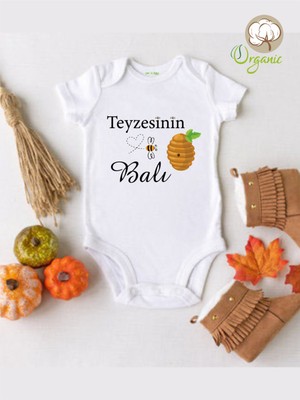 Limon Teyzesinin Balı Desenli Organik Kısa Kol Çıtçıtlı Bebek Body