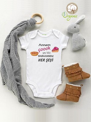 Limon Annem Çok Şey Bilir Desenli Organik Kısa Kol Çıtçıtlı Bebek Body