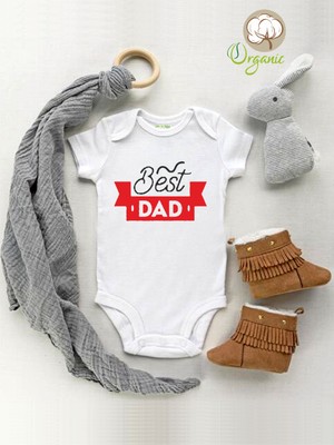 Limon Best Dad Baskılı Organik Kısa Kol Çıtçıtlı Bebek Body