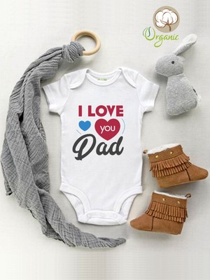Limon I Love You Dad Baskılı Organik Kısa Kol Çıtçıtlı Bebek Body