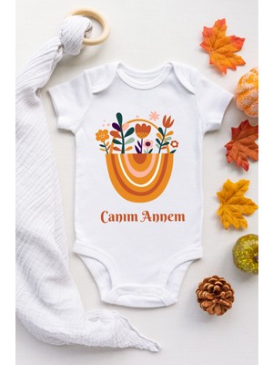 Limon Canım Annem Desenli Organik Çıtçıtlı Body