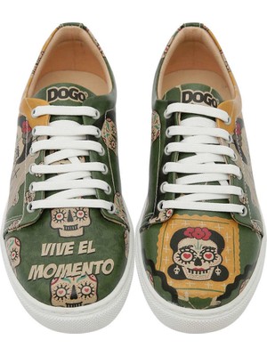 Kadın Vegan Deri Yeşil Sneakers - Sugar Skull Tasarım