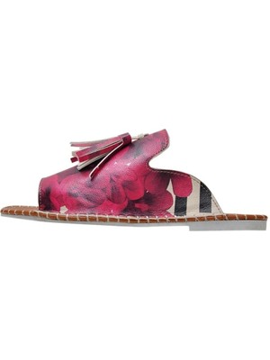 Kadın Vegan Deri Pembe Terlik - Flowers On My Shoes Tasarım