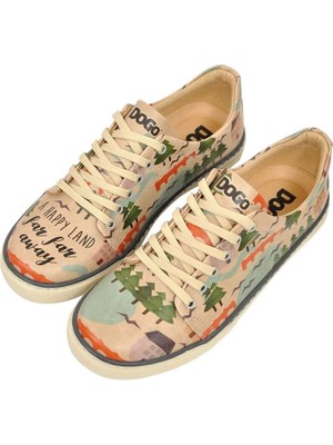 Kadın Vegan Deri Bej Sneakers - A Happy Land Tasarım