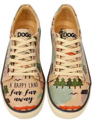 Kadın Vegan Deri Bej Sneakers - A Happy Land Tasarım