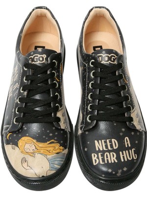 Kadın Vegan Deri Siyah Sneakers - Need a Bear Hug Tasarım