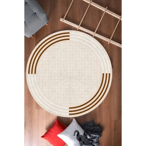 Cappio Halı  Vizon Şerit Detaylı Krem Yuvarlak Halı (Makinede Yıkanabilir)