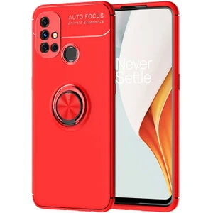 Tekno Grup Oneplus Nord N10 5g Kılıf Ultra Korumalı Yüzüklü Manyetik Ravel Silikon + Cam Ekran Koruyucu Kırmızı