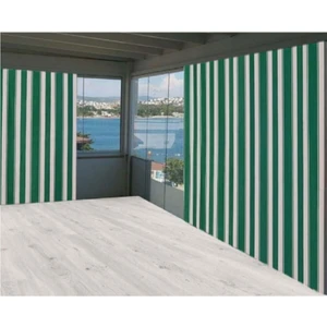 Yeşil Beyaz Çizgili 200X200 cm Balkon Perdesi, Balkon Çadır Brandası, Balkon Güneşlik