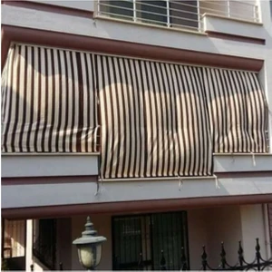 Kahve Krem Çizgili 200X200 cm Balkon Perdesi, Balkon Çadır Brandası, Balkon Güneşlik