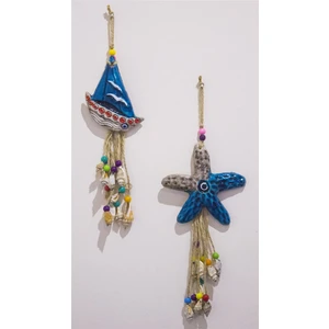 Antioch Artdesign Ikili Yelkenli ve Deniz Yıldızı Deniz Kabuklu Duvar Bahçe Balkon Süsü Ev Dekor Hediyelik Eşya