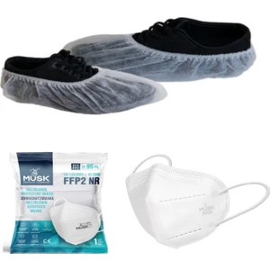 KF Medikal Tela Galoş Nonwoven Beyaz 100 Adet + Muskmask Ffp2 Maske Beyaz 1 Adet