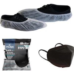 KF Medikal Tela Galoş Beyaz Nonwoven 100 Adet + Muskmask Ffp2 Maske Siyah 1 Adet