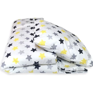 Bebek Özel Pamuk Bebek/Çocuk Yastık Çarşaf Yorgan Seti Sarı Gri Büyük Yıldızlı