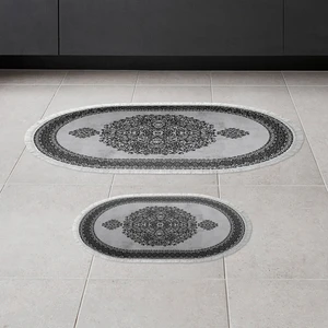 Alanur Home Alanur Trend Kaymaz Taban Oval Saçaklı Dijital Banyo Takımı Gri