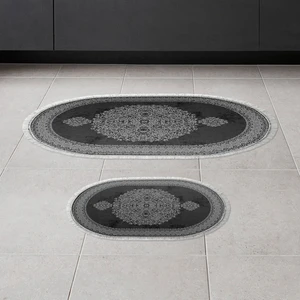 Alanur Home Alanur Trend Kaymaz Taban Oval Saçaklı Dijital Banyo Takımı Siyah