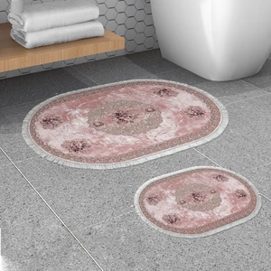 Alanur Home Alanur Trend Kaymaz Taban Oval Saçaklı Dijital Banyo Takımı Pudra