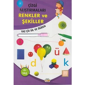 0-6 Yaş Yayınları Çizgi Alıştırmaları Renkler ve Şekiller (Yaz-Çiz-Sil ve Öğren) + Kalem