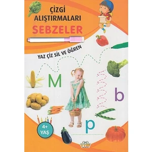 0-6 Yaş Yayınları Çizgi Alıştırmaları Sebzeler (Yaz-Çiz-Sil ve Öğren) + Kalem