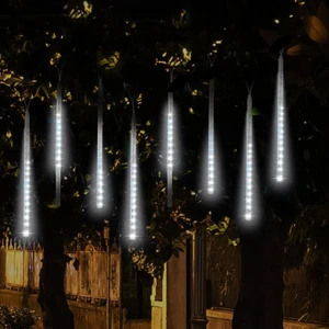 Meteor Kayan LED Beyaz Işık 8 Tüp Yılbaşı Ağaç Aydınlatma