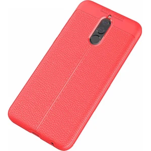 Case 4U Huawei Mate 10 Lite Kılıf Rugan Armor Deri Görünümlü Yüksek Kalite Silikon Niss Kırmızı