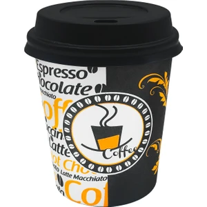 Cup 7 Oz Siyah Kapaklı Karton Bardak 180 ml - 100'lü