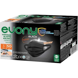 Evony Yumuşak Elastik Kulaklı Siyah Maske 50 Adet