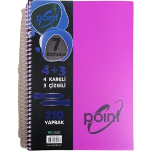 4+3 Defter Plastik Kapak Spralli A4 4 Kare 2 Çizgili 210 Yaprak Pembe