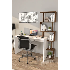 Koordinat Pratik Kitaplıklı Çalışma Masası Beyaz Ceviz 120X50
