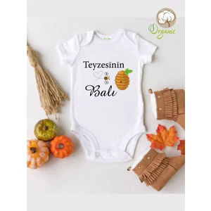 Teyzesinin Balı Desenli Organik Kısa Kol Çıtçıtlı Bebek Body