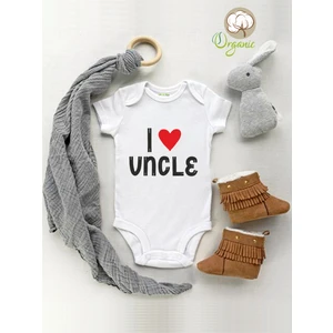 I Love Uncle Baskılı Organik Kısa Kol Çıtçıtlı Bebek Body