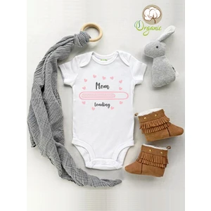 Mom Loading Desenli Organik Kısa Kol Çıtçıtlı Bebek Body