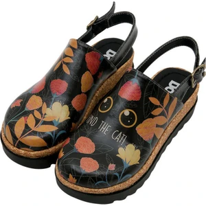 Kadın Vegan Deri Siyah Kalın Taban Sandalet - Find the Cat Tasarım