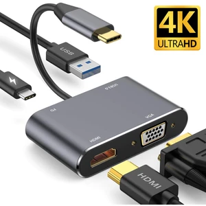 CF02 Macbook Uyumlu Type-C™ To 4K Ultra Hd 1080p Hdmı/ Vga/ Pd Şarj/ USB 3.0 4IN1 Çevirici Hub Adaptör