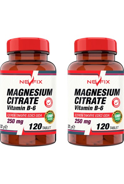Nevfix Magnesıum Cıtrate Vitamin B-6 (2 KUTU)120 Tablet
