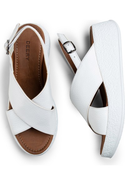 Deery Deri Beyaz Kadın Sandalet