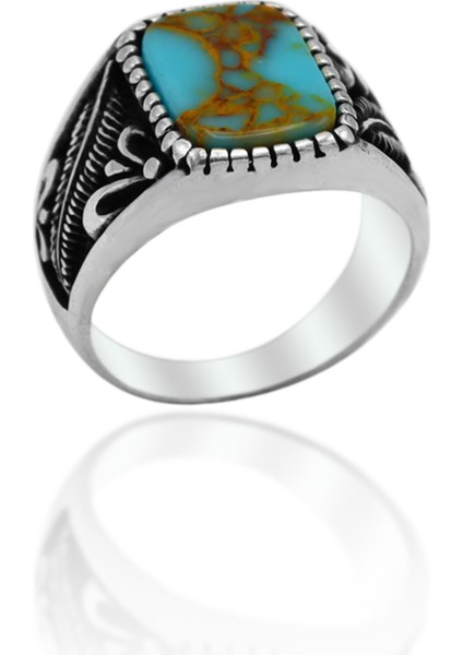 Firuzetaşlı Sarmaşık Model Erkek Gümüş Yüzük