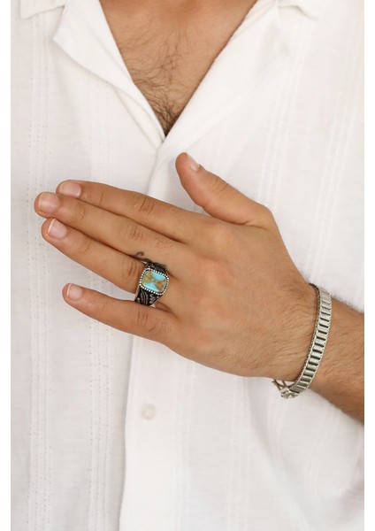 Firuzetaşlı Sarmaşık Model Erkek Gümüş Yüzük fiyatları