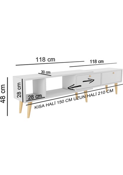 Ankara Mobilya Evo Ahşap Ayaklı  210 cm Beyaz Tv Ünitesi