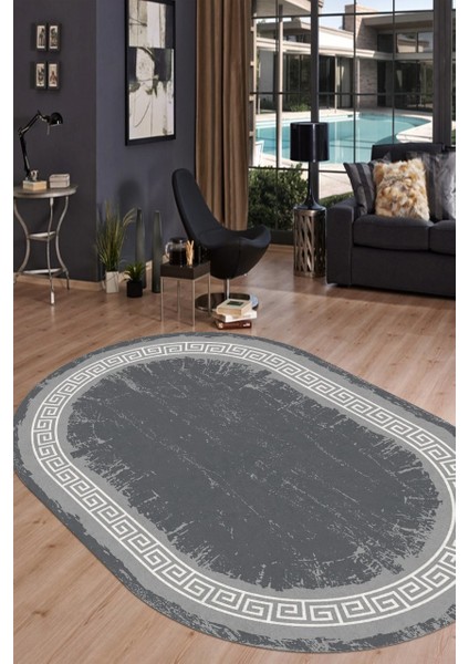 Cappio Simetrik Kare Desenli Dijital Baskılı Oval Halı